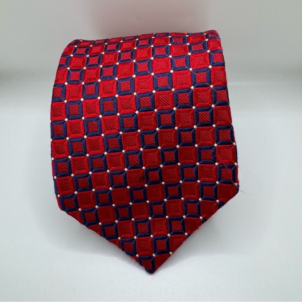 Nautica Red and Blue Silk Tie with Geometric Pattern